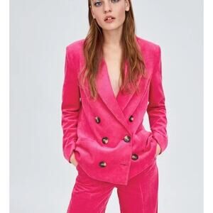 ZARA Corduroy Blazer Double Breasted Jacket Barbiecore Pink